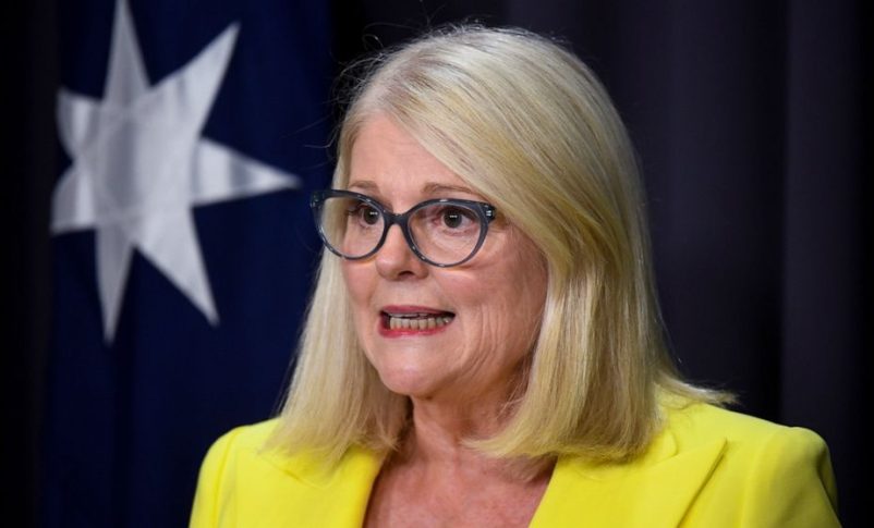 La ministra del Interior de Australia, Karen Andrews, habla durante una conferencia de prensa en la Casa del Parlamento en Canberra, el jueves 17 de febrero de 2022. Australia dijo que había agregado el grupo extremista de extrema derecha con sede en EE. UU. Orden Nacional Socialista y planeaba agregar la totalidad del El grupo palestino Hamas a su lista de organizaciones terroristas proscritas a medida que aumenta la preocupación por los niños radicalizados. (Lukas Coch/AAP Imagen vía AP)