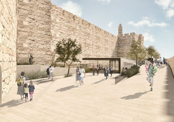 El pabellón de entrada de Patrick y Lina en el renovado Museo de la Torre de David, cuya apertura está programada para fines de 2022 (Cortesía de Kimmel Eshkolot Architects)