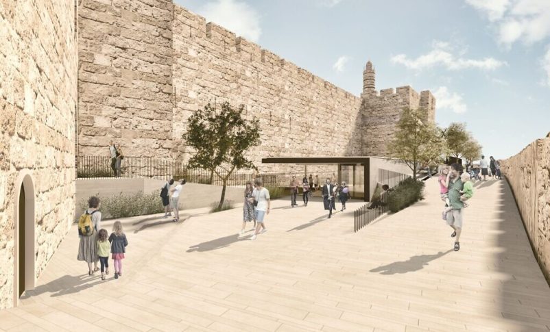 El pabellón de entrada de Patrick y Lina en el renovado Museo de la Torre de David, cuya apertura está programada para fines de 2022 (Cortesía de Kimmel Eshkolot Architects)