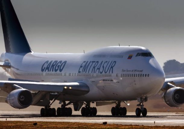 El avión Boeing 747 registrado con el número YV3531 de la aerolínea de carga venezolana Emtrasur, que está retenida en Ezeiza por decisión de la justicia federal