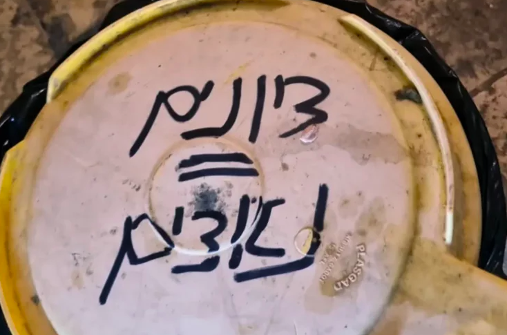 Grafitis antisemitas que vinculan a los sionistas con los nazis, escritos en la Cámara del Museo del Holocausto en el Monte Sion en Jerusalén, el 8 de junio de 2022. (Foto: POLICÍA DE ISRAEL)