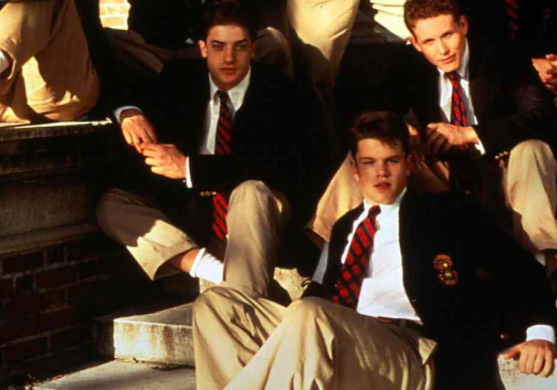 Radio jai -Miembros del elenco de "School Ties", de izquierda a derecha: Brendan Fraser, Matt Damon y Cole Hauser. (FilmPublicity/Archivos Unidos a través de Getty Images)
