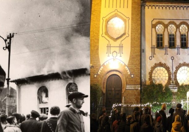 Radio Jai -Kristallnacht en Alemania y una sinagoga en Malmo, Suecia, participando en 'Light from the Synagogue' (dominio público y Dalia Yohanan)