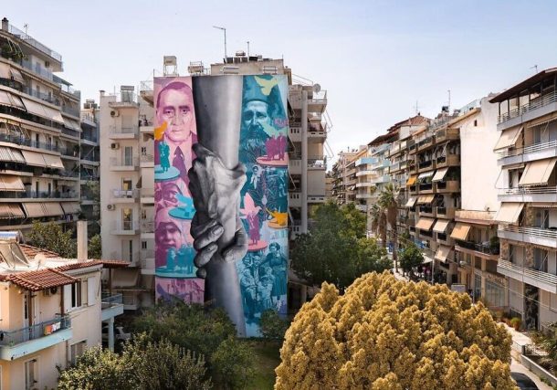 Radio Jai -Mural en Patras, Grecia, por KLE, que muestra el rescate de judíos durante el Holocausto (cortesía)