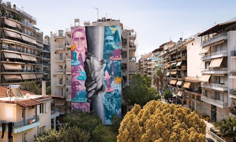Radio Jai -Mural en Patras, Grecia, por KLE, que muestra el rescate de judíos durante el Holocausto (cortesía)
