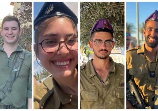 Radio Jai: 4 soldados muertos en Gaza. Esta imagen compuesta muestra a los soldados de las FDI (de izquierda a derecha) el capitán Daniel Mimon Toaff, la sargento de Estado Mayor Agam Naim, el sargento de Estado Mayor Amit Bakri y el sargento de Estado Mayor Dotan Shimon que murieron combatiendo en el sur de Gaza el 17 de septiembre de 2024. (Fuerzas de Defensa de Israel)